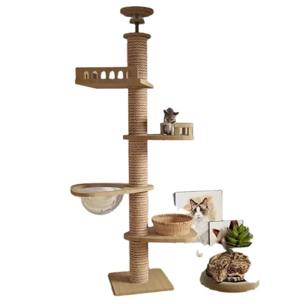 Cadre d'Escalade en Bois Massif pour Chat, Jouet Vertical pour Animaux de Compagnie, Planche à Gratter, Multifonction